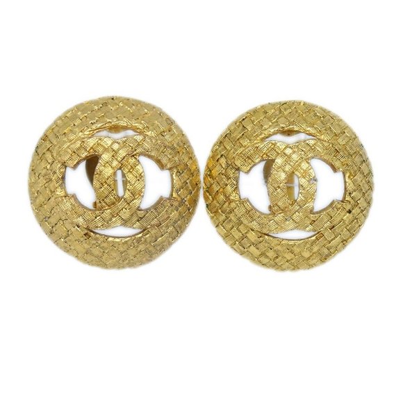 Chanel Button Earrings Gold Clip-On - Picture 1 of 9